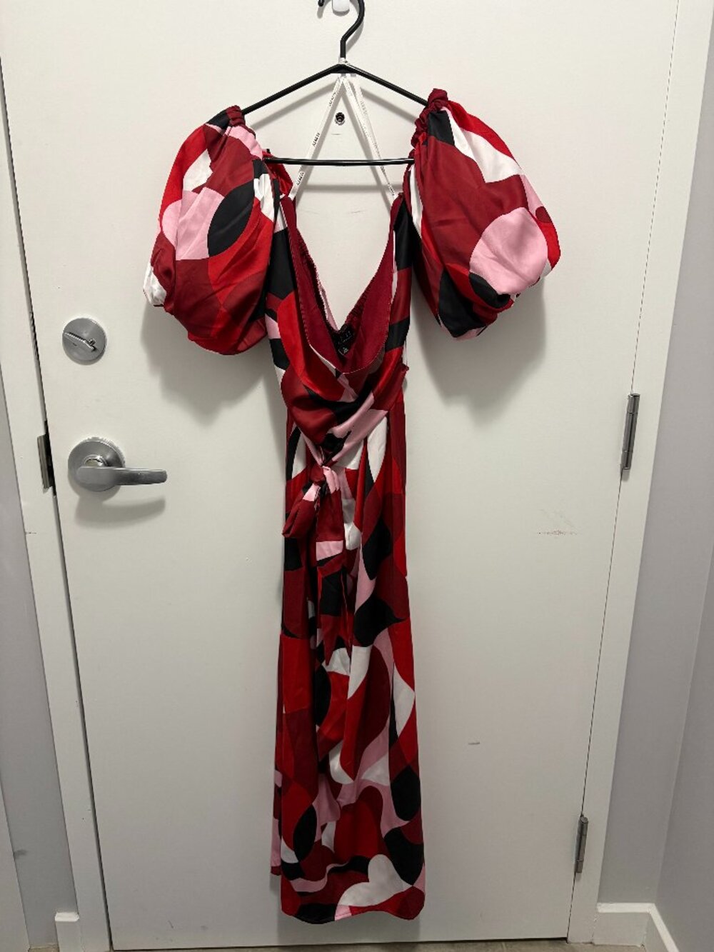 Eloquii Puff Sleeve Maxi Dress - Red Abstract, Size US18